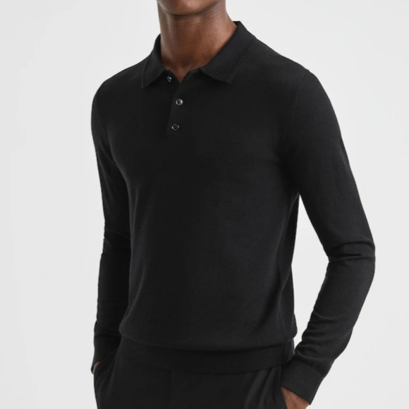 🖤BUY 2 GET 1 FREE Reiss Black Long Sleeve Polo Shirt - Picture 3 of 14